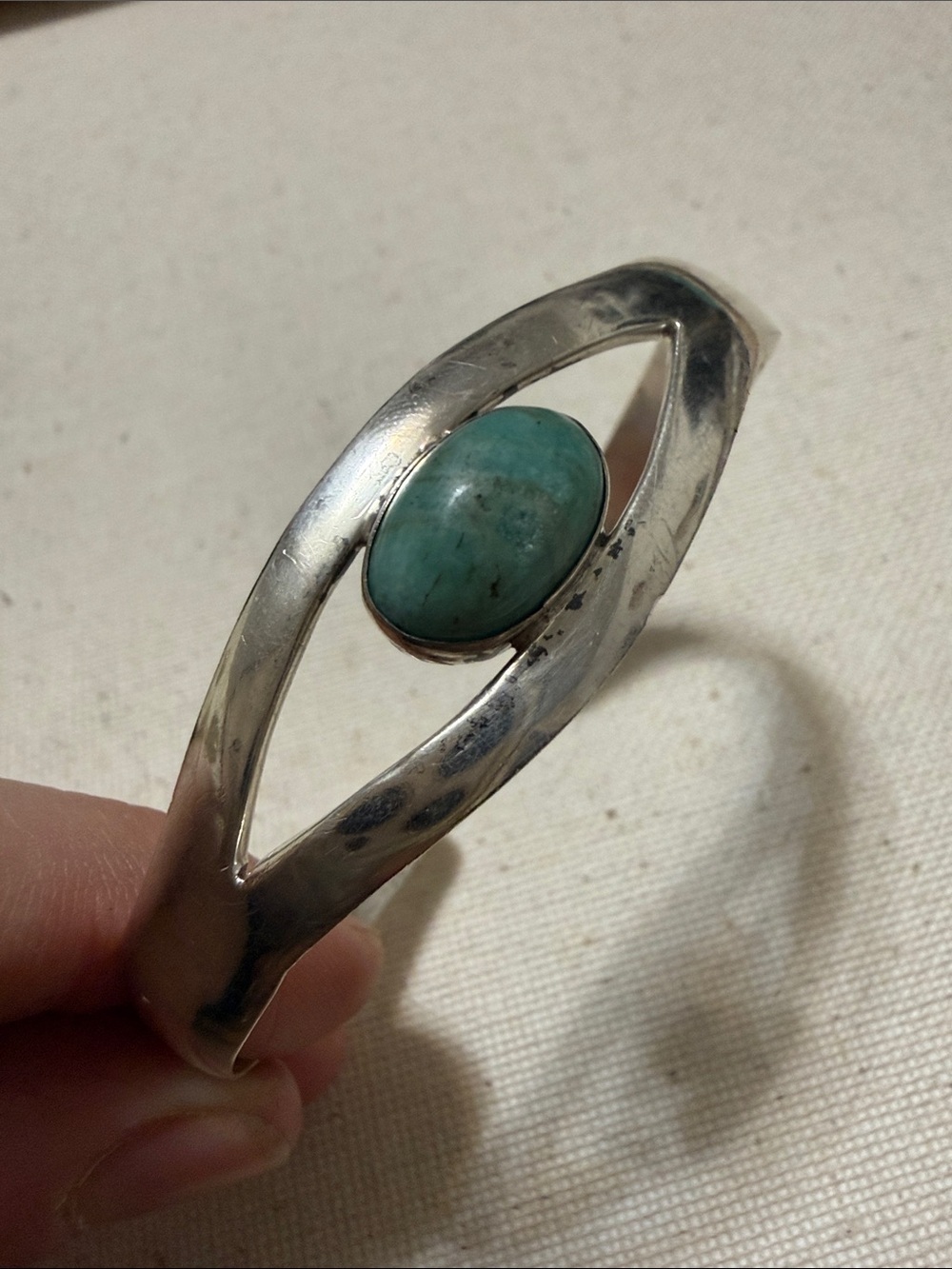Sterling Silver 925 Mexico Turquoise Open Frame Bangle Bracelet
